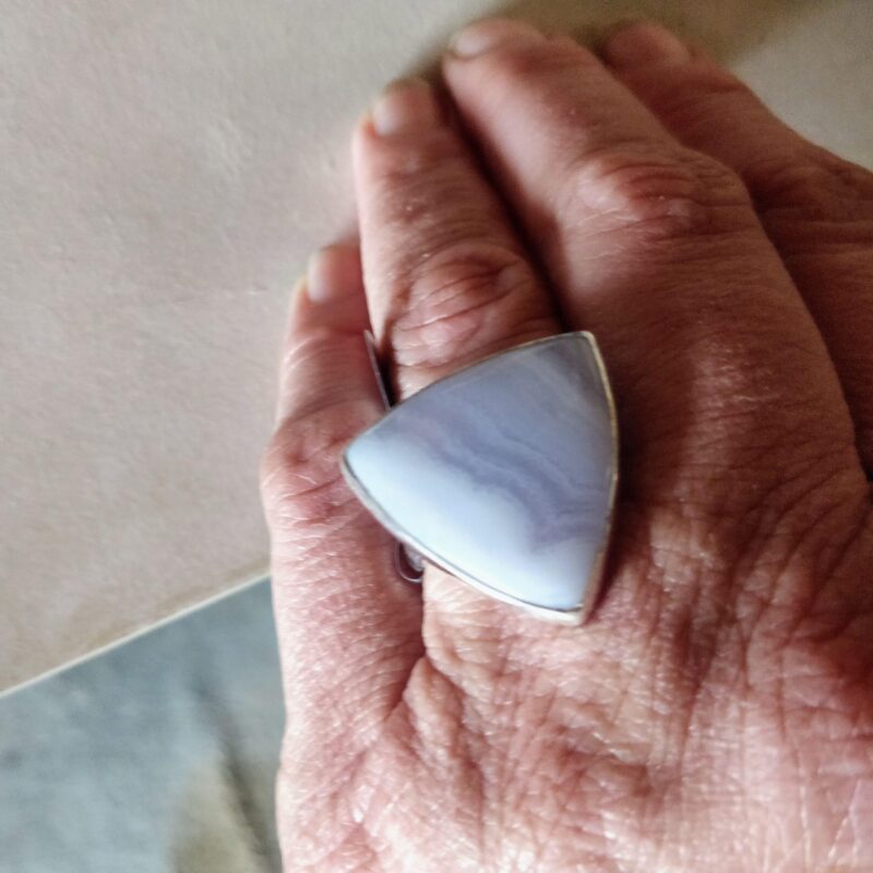 Blue Lace Agate Ring Sterling Silver 925 Sz Adjustable