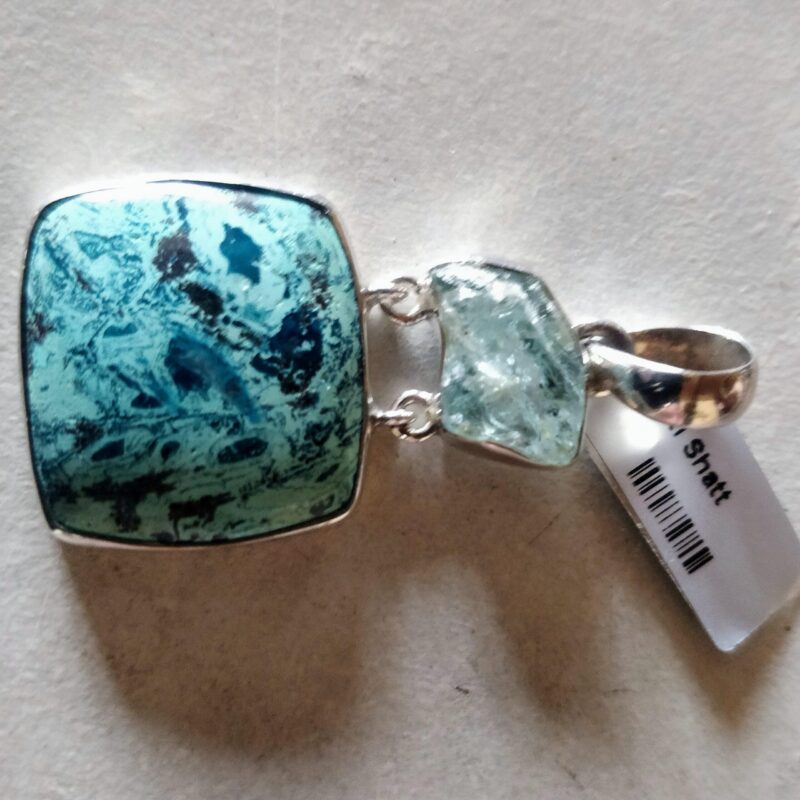 Shattucktite & Aquamarine Silver Pendant 925