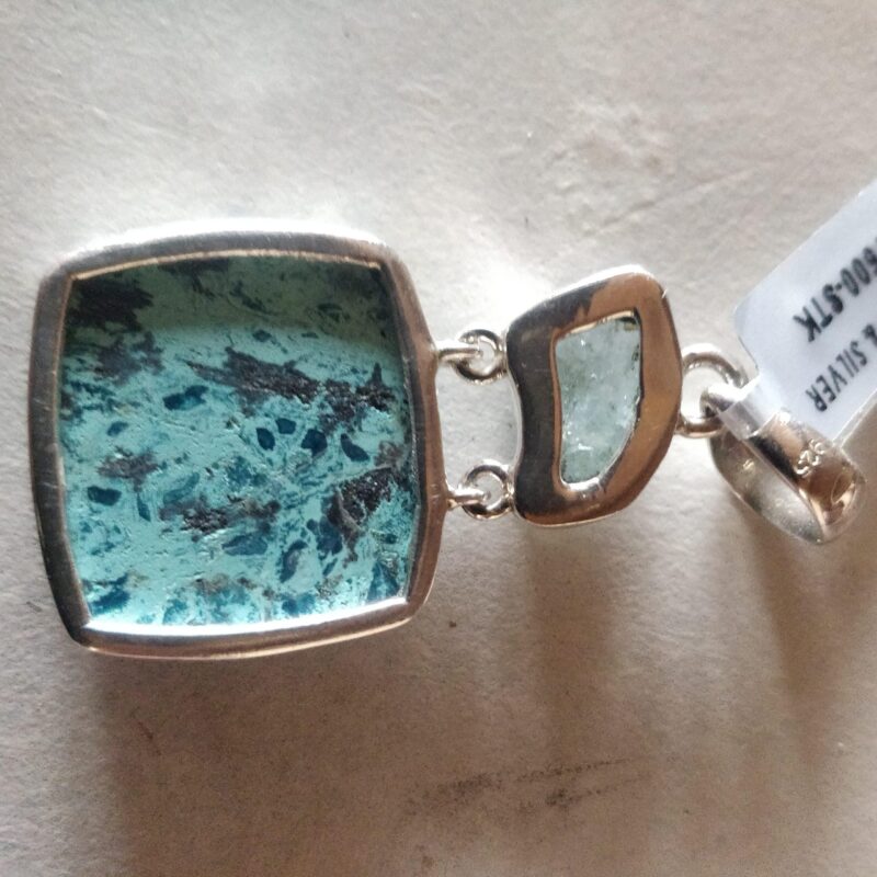 Shattucktite & Aquamarine Silver Pendant 925 - Image 4