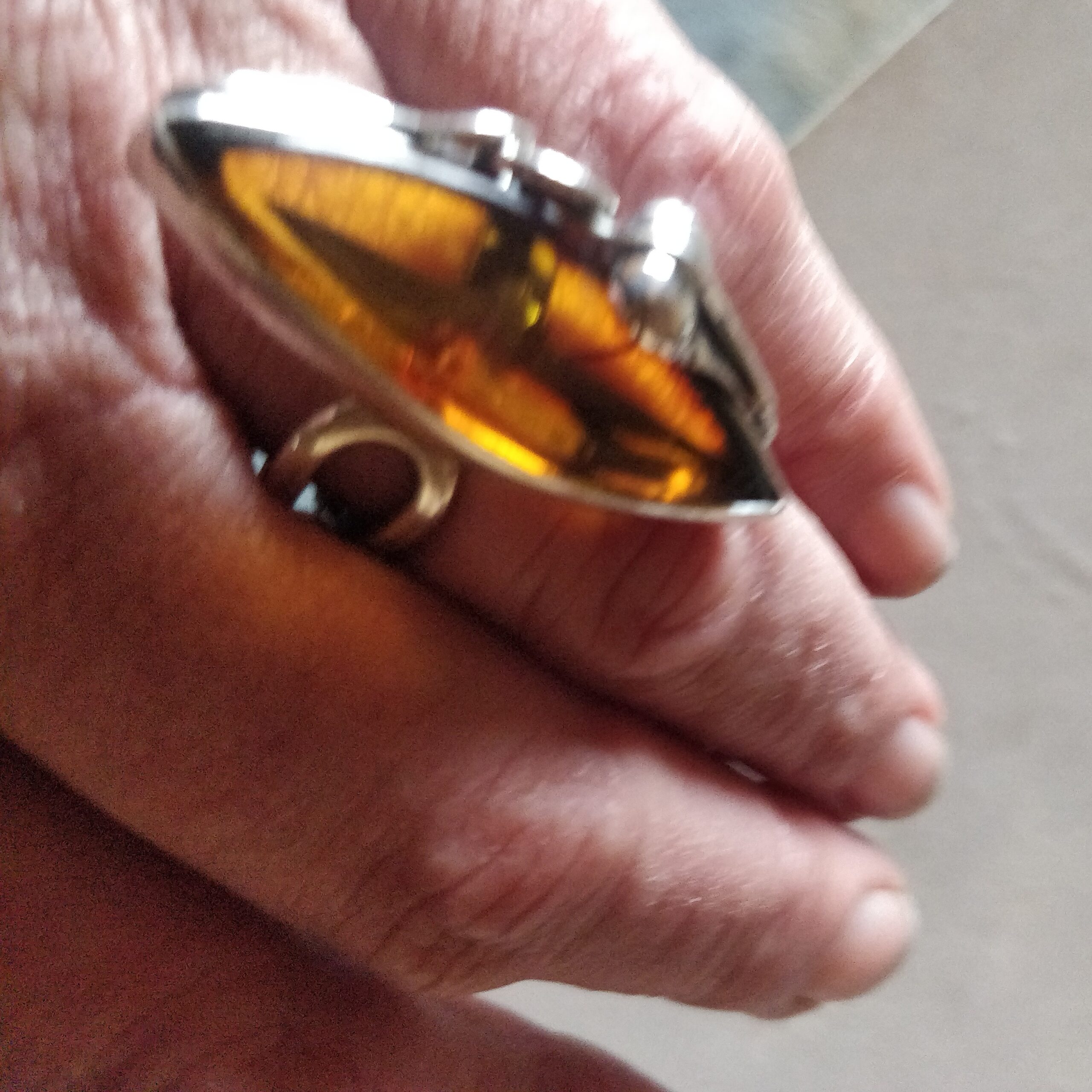 Amber Ring Sterling Silver 925 Sz Adjustable - Image 2