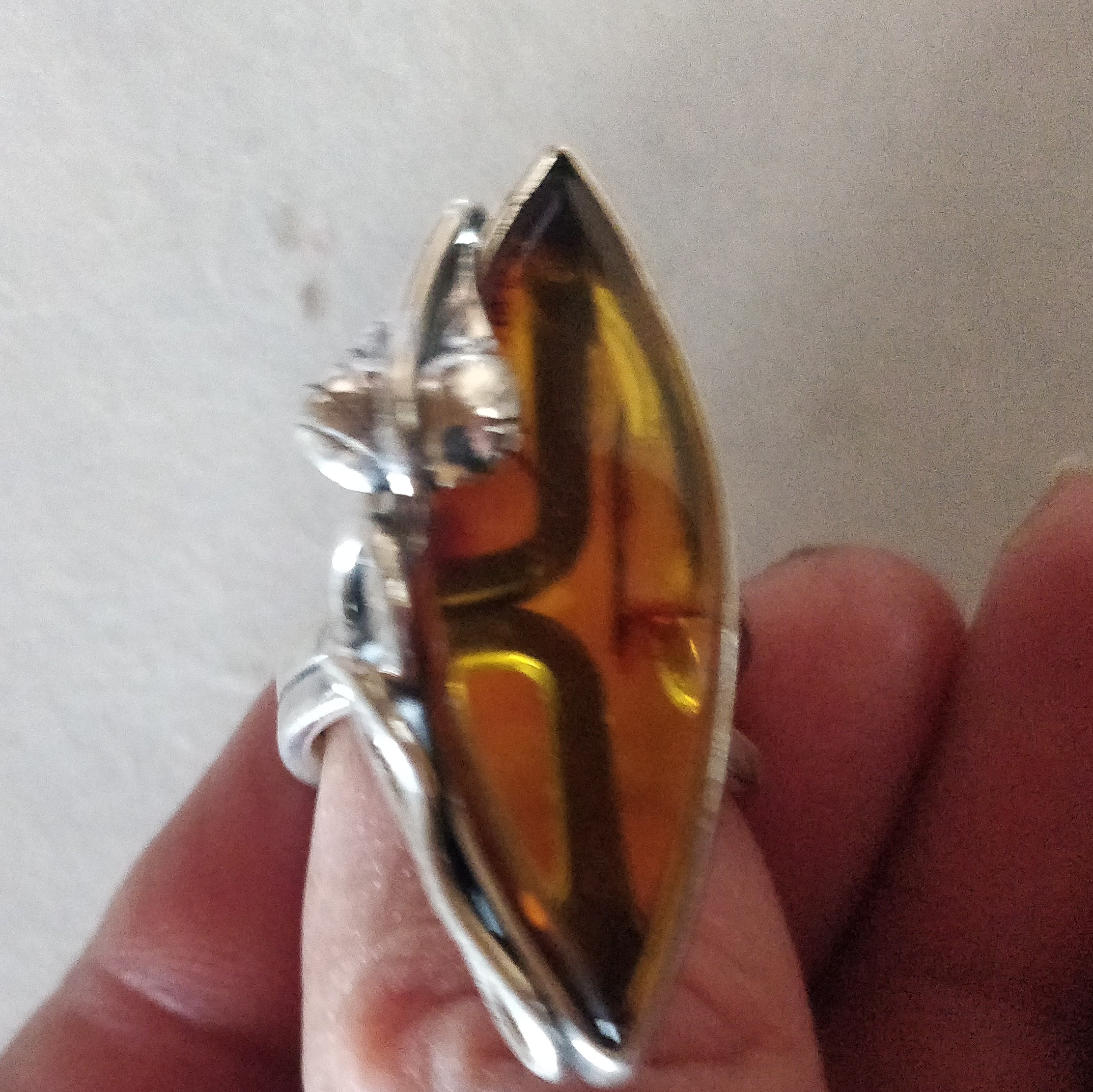 Amber Ring Sterling Silver 925 Sz Adjustable - Image 3